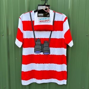 Where's Waldo Graphic Halloween Cosplay T-Shirt & Matching Beanie Costume Sz XLt